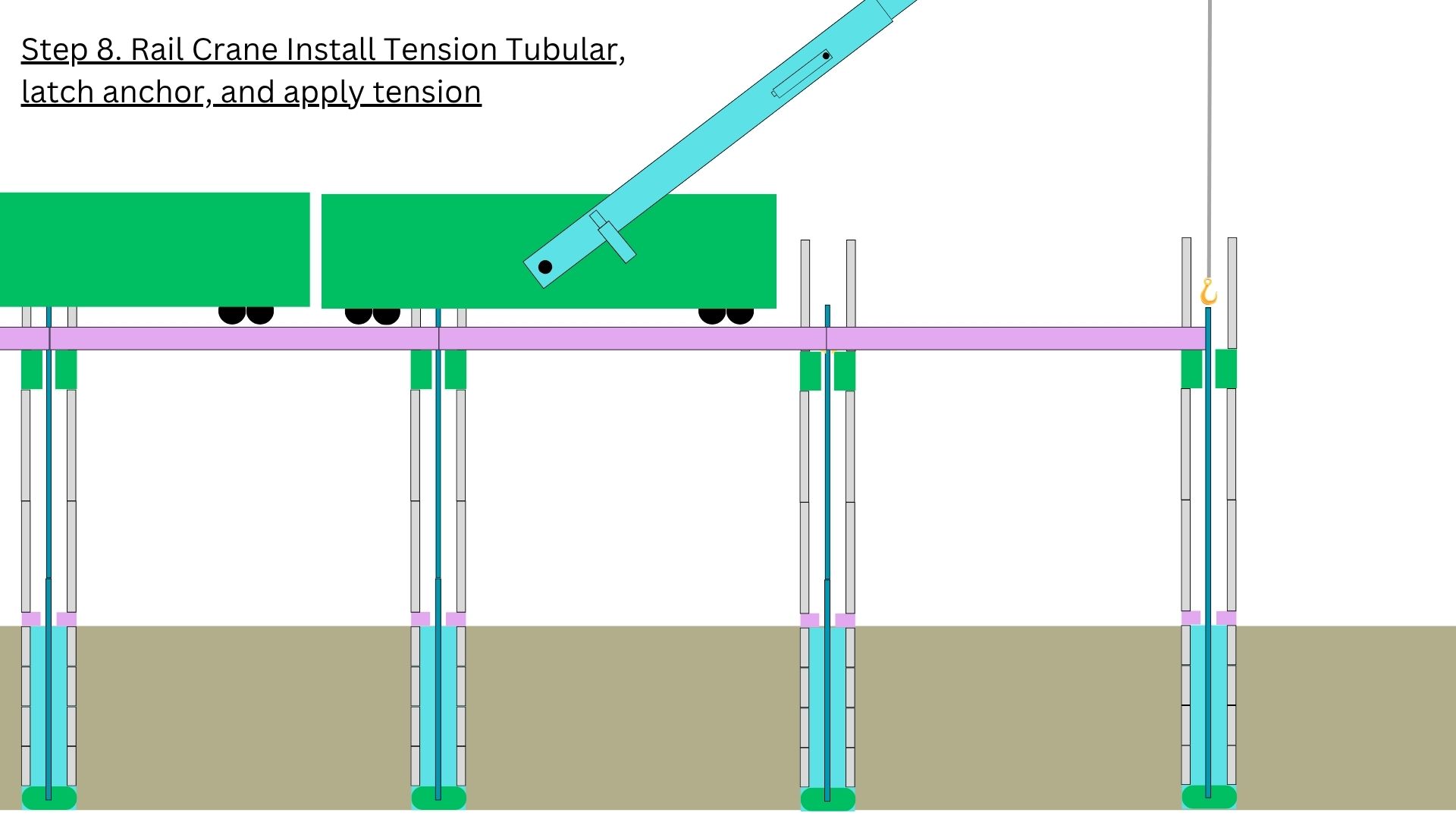 Step 6 — Latch anchor engaged, tension applied to the tubular element